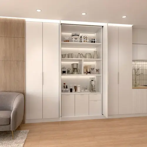Sugatsune Overlay Pocket Door Kit, Min. Cab. Depth 22-1/2", Door Height 47-1/4" - 63", 3-Slides Sugatsune Overlay Pocket Door Kit, Min. Cab. Depth 22-1/2", Door Height 47-1/4" - 63", 3-Slides