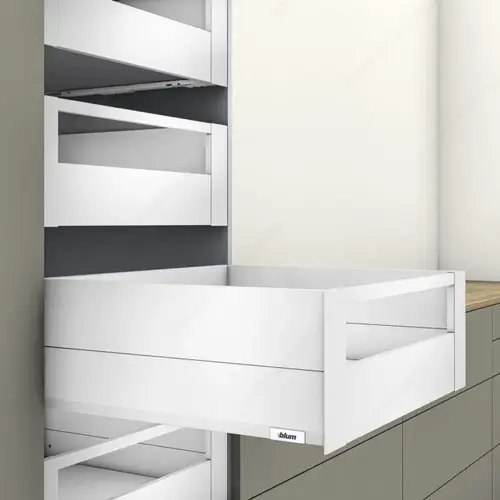 MERIVOBOX BLUMOTION BOXCAP inner draw with gallery and front piece E height Silk White MERIVOBOX BLUMOTION BOXCAP inner draw with gallery and front piece E height Silk White