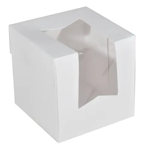Cupcake Box 4X4X4 IN SBS Paperboard White Square Lock Corner Tuck Top With Window - pack of 200 Cupcake Box 4X4X4 IN SBS Paperboard White Square Lock Corner Tuck Top With Window - pack of 200
