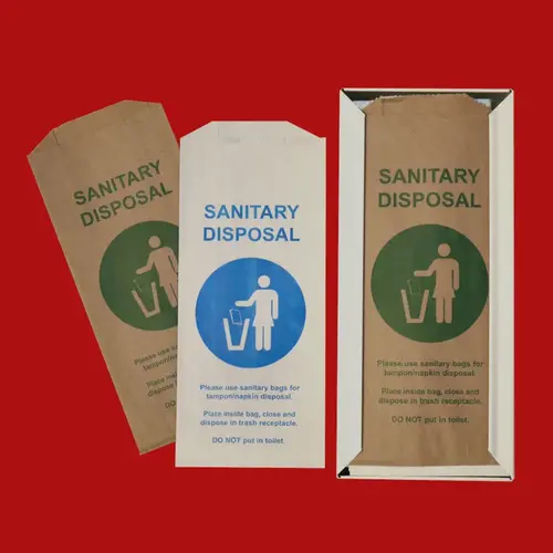 Menstrual Care Sanitary Bag 4X2X9 IN White Blue Bleached Kraft Paper Printed - pack of 1000 Menstrual Care Sanitary Bag 4X2X9 IN White Blue Bleached Kraft Paper Printed - pack of 1000