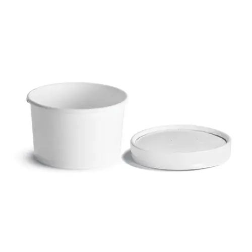 Food Container With Flat Lid 8-10 OZ Paperboard White Round Combo Vented - pack of 250 Food Container With Flat Lid 8-10 OZ Paperboard White Round Combo Vented - pack of 250
