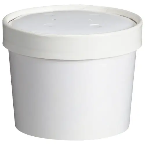 Soup Food Container Base & Lid Combo With Flat Lid 12 OZ Paperboard White Round - pack of 250 Soup Food Container Base & Lid Combo With Flat Lid 12 OZ Paperboard White Round - pack of 250