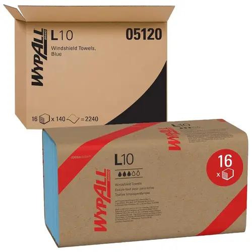 WypAll L10 Windshield Towel Wipe 9.3X10.25 IN 2PLY Blue 140 - pack of 2240 WypAll L10 Windshield Towel Wipe 9.3X10.25 IN 2PLY Blue 140 - pack of 2240