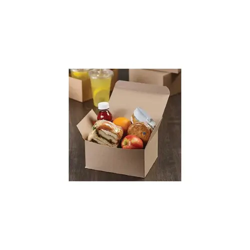 Take-Out Box Hinged With Flat Lid 8X6X4 IN Paperboard Kraft Rectangle - pack of 100 Take-Out Box Hinged With Flat Lid 8X6X4 IN Paperboard Kraft Rectangle - pack of 100