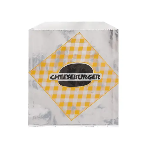 Cheeseburger Bag 6X0.75X6.5 IN Foil-Lined Paper White Silver Cheeseburger Gusset - pack of 1000 Cheeseburger Bag 6X0.75X6.5 IN Foil-Lined Paper White Silver Cheeseburger Gusset - pack of 1000
