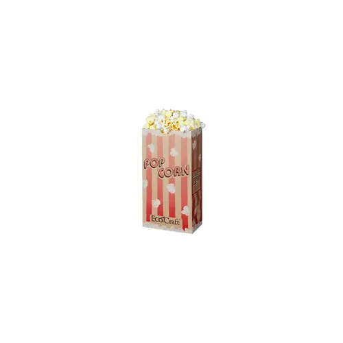 Bagcraft EcoCraft Popcorn Bag 8.25X4.25X2.5 IN 46 OZ Paper Poly Blend Red Stripe - pack of 1000 Bagcraft EcoCraft Popcorn Bag 8.25X4.25X2.5 IN 46 OZ Paper Poly Blend Red Stripe - pack of 1000