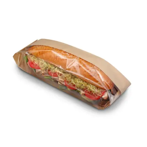 Bagcraft Dubl View ToGo! Full Baguette Bag 3.25X2X15 IN Wax Coated Paper PET Kraft With Window - pack of 500 Bagcraft Dubl View ToGo! Full Baguette Bag 3.25X2X15 IN Wax Coated Paper PET Kraft With Window - pack of 500