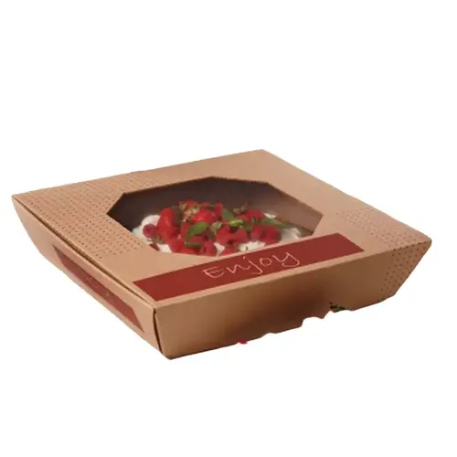 Take-Out Box Hinged With Flat Lid 15.1X15.1X3.25 IN Corrugated Paperboard Kraft Square With Window - pack of 35 Take-Out Box Hinged With Flat Lid 15.1X15.1X3.25 IN Corrugated Paperboard Kraft Square With Window - pack of 35