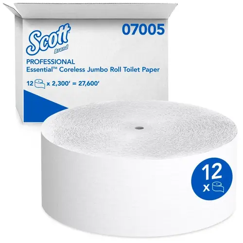 Scott Toilet Paper & Tissue Roll 3.78IN X2300FT 1PLY White Coreless High Capacity - pack of 12 Scott Toilet Paper & Tissue Roll 3.78IN X2300FT 1PLY White Coreless High Capacity - pack of 12