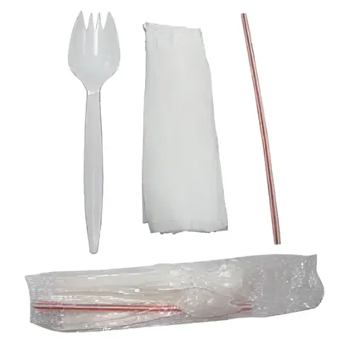 3PC Cutlery Kit PP White With Napkin,Spork,Straw - pack of 1000 3PC Cutlery Kit PP White With Napkin,Spork,Straw - pack of 1000