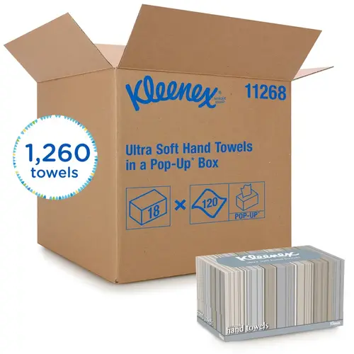 Kleenex Folded Paper Towel 8.9X10 IN White Coreless Pop-Up - pack of 18 Kleenex Folded Paper Towel 8.9X10 IN White Coreless Pop-Up - pack of 18
