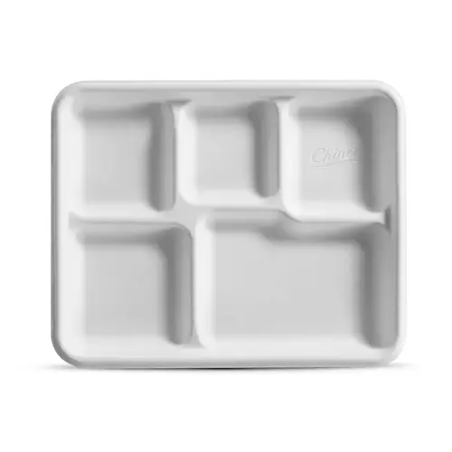 The Chinet Brand Cafeteria & School Lunch Tray 9X11 IN 5 Compartment Molded Fiber White Rectangle - pack of 500 The Chinet Brand Cafeteria & School Lunch Tray 9X11 IN 5 Compartment Molded Fiber White Rectangle - pack of 500