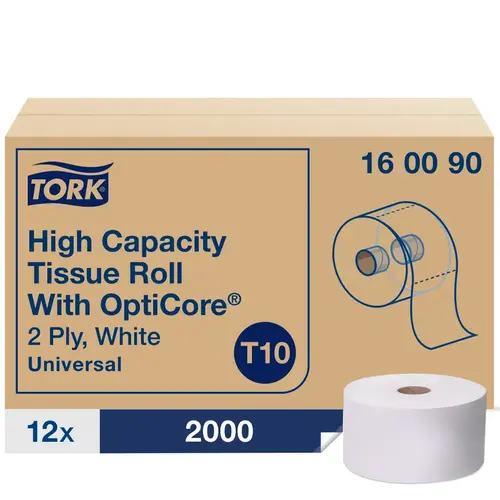 Tork OptiCore Toilet Paper & Tissue Roll T10 3.5X3.75 IN 583.333 FT 2PLY White Universal 2000 - pack of 12 Tork OptiCore Toilet Paper & Tissue Roll T10 3.5X3.75 IN 583.333 FT 2PLY White Universal 2000 - pack of 12