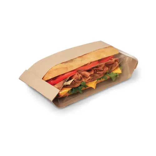 Bagcraft Dubl View ToGo! Hoagie & Sub Bag 4.25X2.75X11.75 IN Wax Coated Paper PET Kraft With Tray With Window - pack of 250 Bagcraft Dubl View ToGo! Hoagie & Sub Bag 4.25X2.75X11.75 IN Wax Coated Paper PET Kraft With Tray With Window - pack of 250