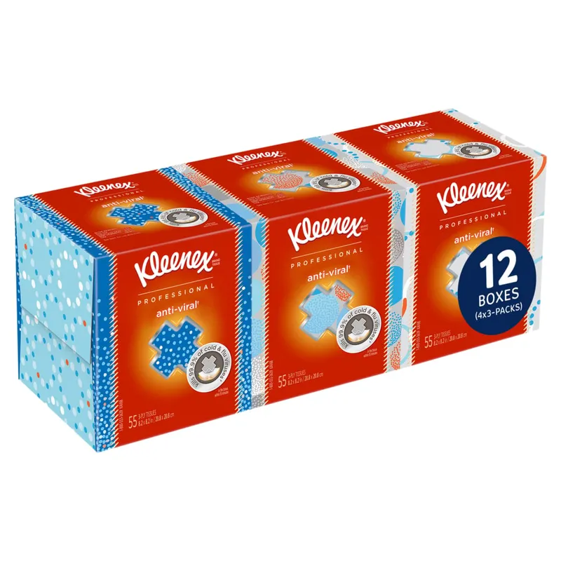 Kimberly-Clark Kleenex Anti-Viral Facial Tissue 8.2X8.2 IN 3PLY White Boutique 3-Pack Bundle - pack of 12 21286