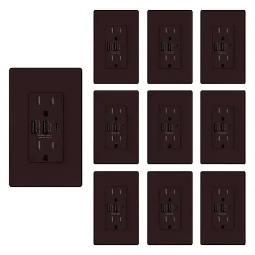 30w 3port USB Wall Outlet 15a Duplex Receptacle Matte Brown - pack of 10 30w 3port USB Wall Outlet 15a Duplex Receptacle Matte Brown - pack of 10