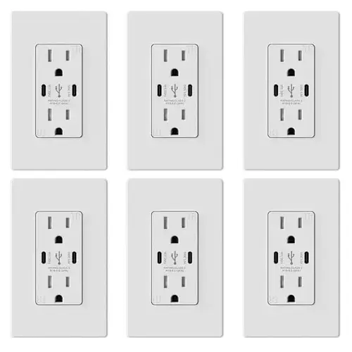 3-Port USB Wall Outlet, 15a Duplex Receptacle, Matte White - pack of 6 3-Port USB Wall Outlet, 15a Duplex Receptacle, Matte White - pack of 6