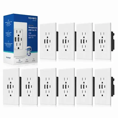 30w 6.0 Amp 3-Port USB Wall Outlet, Matte White - pack of 10 30w 6.0 Amp 3-Port USB Wall Outlet, Matte White - pack of 10