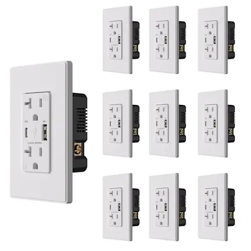 38w Type A & C USB Wall Outlet, White - pack of 10 38w Type A & C USB Wall Outlet, White - pack of 10