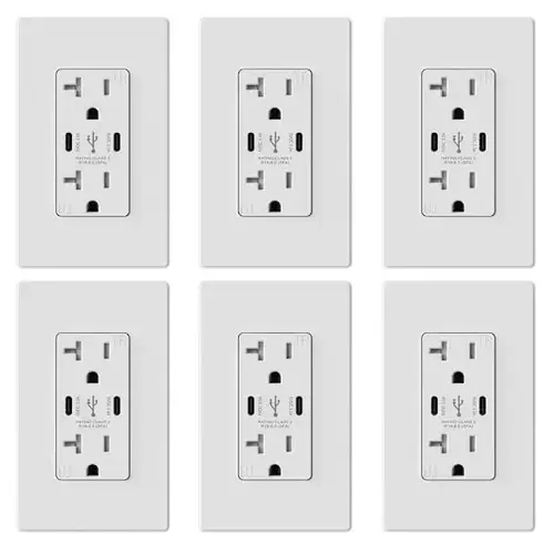 30w 6.0 Amp 3-Port USB Wall Outlet, Matte White - pack of 6 30w 6.0 Amp 3-Port USB Wall Outlet, Matte White - pack of 6