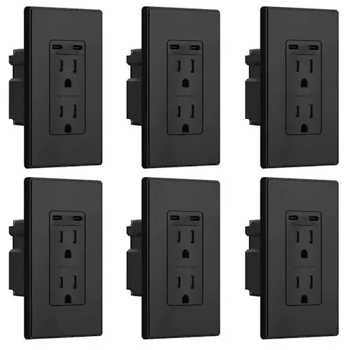 130w Dual Type C USB Wall Outlet, Black - pack of 6 130w Dual Type C USB Wall Outlet, Black - pack of 6