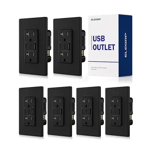 38w Type A & C USB Wall Outlet Black - pack of 6 38w Type A & C USB Wall Outlet Black - pack of 6