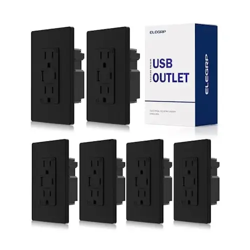 57w Type A & C USB Wall Outlet, Black - pack of 6 57w Type A & C USB Wall Outlet, Black - pack of 6