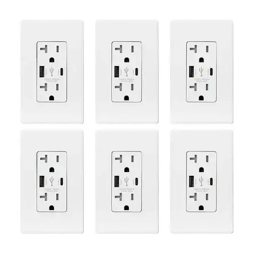 25w Type A & Type C USB Outlet White - pack of 6 25w Type A & Type C USB Outlet White - pack of 6