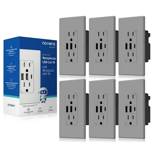 30w 6.0 Amp 3-Port USB Wall Outlet, Matte Gray - pack of 6 30w 6.0 Amp 3-Port USB Wall Outlet, Matte Gray - pack of 6