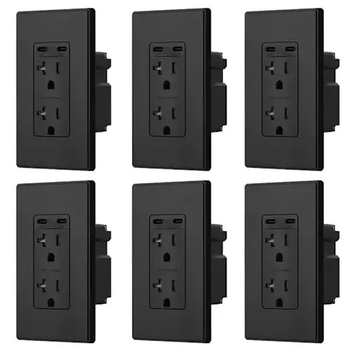 130w Dual Type C USB Wall Outlet, Wall Plate Included, Black - pack of 6 130w Dual Type C USB Wall Outlet, Wall Plate Included, Black - pack of 6