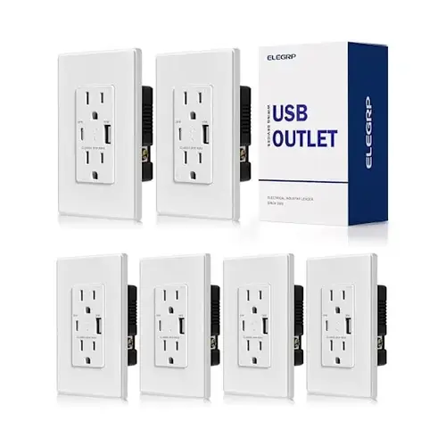 38w Type A & C USB Wall Outlet 15a Receptacle, White - pack of 6 38w Type A & C USB Wall Outlet 15a Receptacle, White - pack of 6