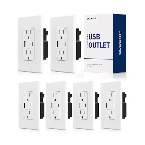 57w Type A/C USB Wall Outlet, 15a Receptacle, White - pack of 6 57w Type A/C USB Wall Outlet, 15a Receptacle, White - pack of 6