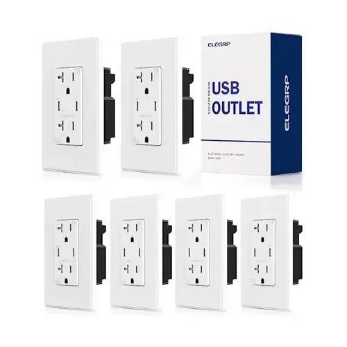 60w Dual Type-C USB Wall Outlet, 20a Receptacle, White - pack of 6 60w Dual Type-C USB Wall Outlet, 20a Receptacle, White - pack of 6