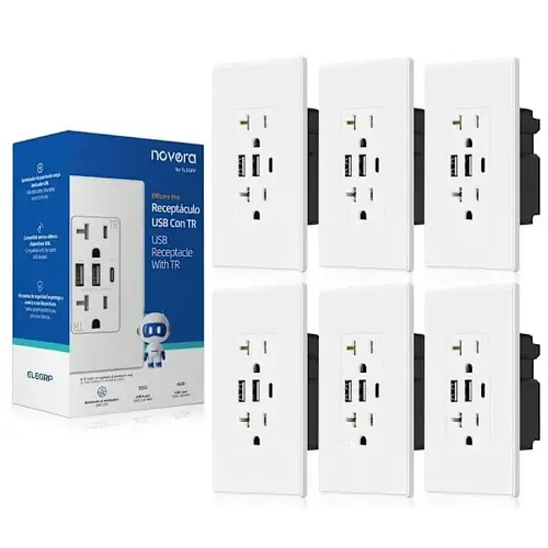 30w 6.0 Amp 3-Port USB Wall Outlet, Matte White - pack of 6 30w 6.0 Amp 3-Port USB Wall Outlet, Matte White - pack of 6