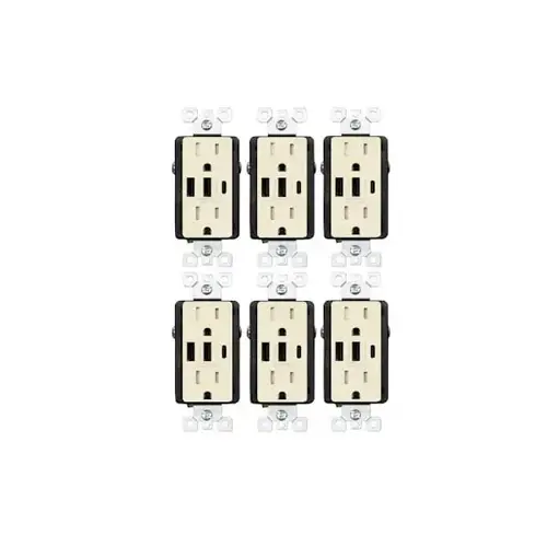 30w 3-Port USB Wall Outlet Dual Type A&c Ports Matte Almond - pack of 6 30w 3-Port USB Wall Outlet Dual Type A&c Ports Matte Almond - pack of 6