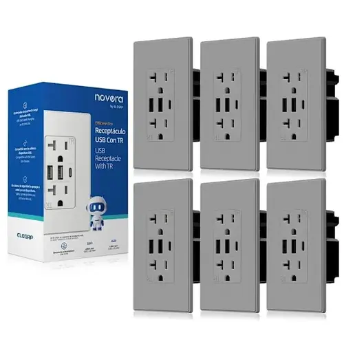 3-Port USB Wall Outlet, Dual Type A & C Ports, Matte Gray - pack of 6 3-Port USB Wall Outlet, Dual Type A & C Ports, Matte Gray - pack of 6