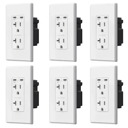 130w Dual Type C USB Wall Outlet, White - pack of 6 130w Dual Type C USB Wall Outlet, White - pack of 6