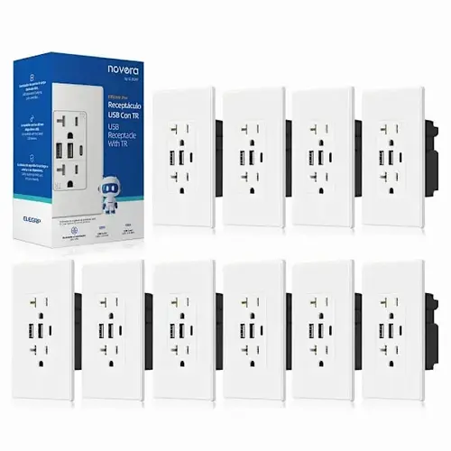 3-Port USB Wall Outlet, Type A & C Ports, Matte White - pack of 10 3-Port USB Wall Outlet, Type A & C Ports, Matte White - pack of 10