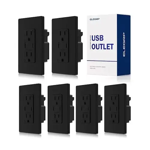 60w Dual Type C USB Wall Outlet, Wall Plate Included, Black - pack of 6 60w Dual Type C USB Wall Outlet, Wall Plate Included, Black - pack of 6