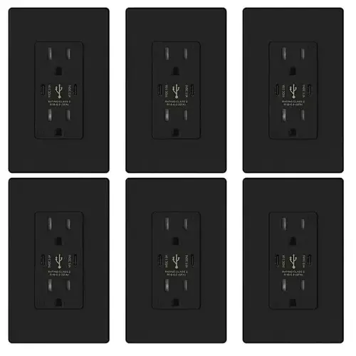 30w 3-Port USB Wall Outlet, Dual Type C Ports, Matte Black - pack of 6 30w 3-Port USB Wall Outlet, Dual Type C Ports, Matte Black - pack of 6