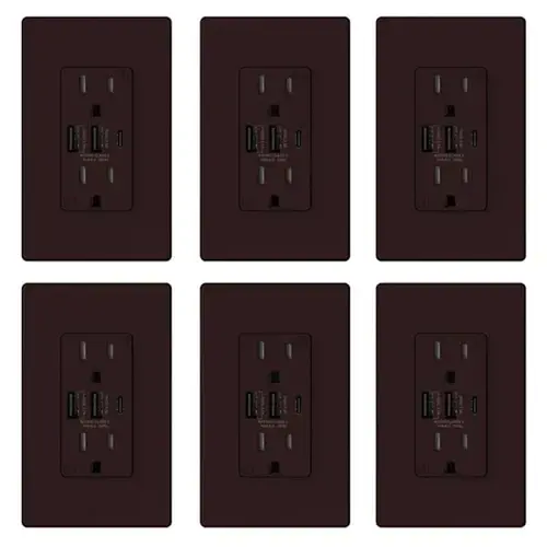30w 3-Port USB Wall Outlet, Dual Type A&c Ports Matte Brown - pack of 6 30w 3-Port USB Wall Outlet, Dual Type A&c Ports Matte Brown - pack of 6