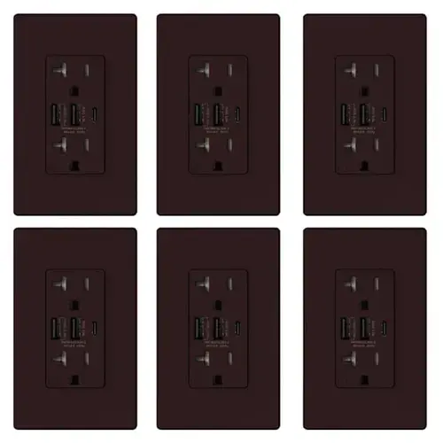 30w 3-Port USB Wall Outlet Dual Type A & C Ports Matte Brown - pack of 6 30w 3-Port USB Wall Outlet Dual Type A & C Ports Matte Brown - pack of 6