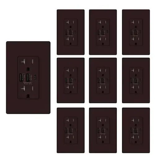 30w 3-Port USB Wall Outlet Dual Type A&c Ports Matte Brown - pack of 10 30w 3-Port USB Wall Outlet Dual Type A&c Ports Matte Brown - pack of 10
