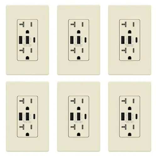 30w 6.0 Amp 3-Port USB Wall Outlet, Matte Almond - pack of 6 30w 6.0 Amp 3-Port USB Wall Outlet, Matte Almond - pack of 6