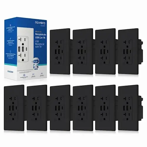 30w 6.0 Amp 3-Port USB Wall Outlet, Matte Black - pack of 10 30w 6.0 Amp 3-Port USB Wall Outlet, Matte Black - pack of 10