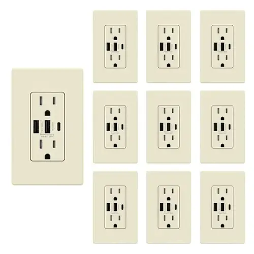 30w 6.0 Amp 3-Port USB Wall Outlet, Matte Almond - pack of 10 30w 6.0 Amp 3-Port USB Wall Outlet, Matte Almond - pack of 10