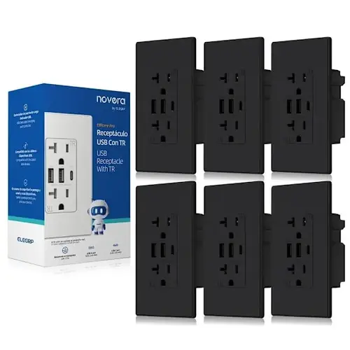 30w 6.0 Amp 3-Port USB Wall Outlet, Matte Black - pack of 6 30w 6.0 Amp 3-Port USB Wall Outlet, Matte Black - pack of 6