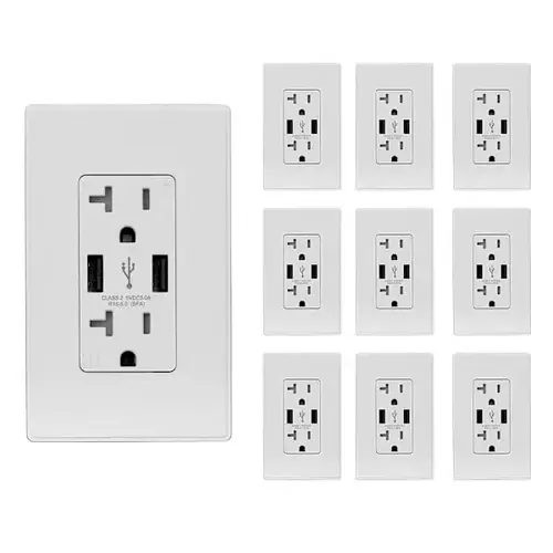 25w Dual Type A USB Wall Outlet White - pack of 10 25w Dual Type A USB Wall Outlet White - pack of 10