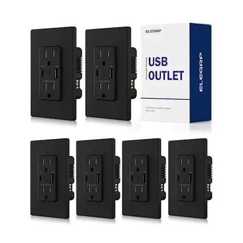 38w Type A & C USB Wall Outlet, Black - pack of 6 38w Type A & C USB Wall Outlet, Black - pack of 6
