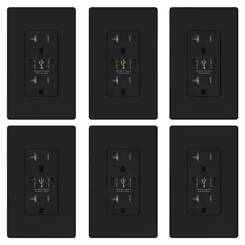 30w 6.0 Amp 3-Port USB Wall Outlet, Matte Black - pack of 6 30w 6.0 Amp 3-Port USB Wall Outlet, Matte Black - pack of 6